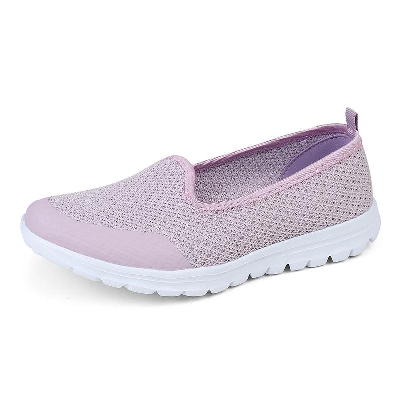 Women Breathable Slip-On Fitness Sneakers Ladies Non-Slip Casual Walking Shoe Lightweight Big Size 42 Flying Woven Walking Shoes