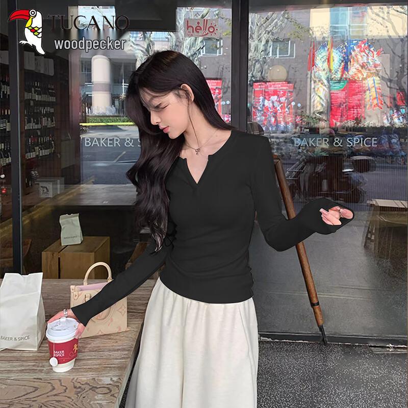 Woodpecker Women s V-Neck Long Sleeve Knit Base Layer Top L