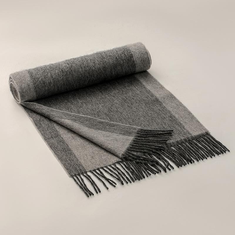 Britischer Weicher Karoschal 100% Wolle Herrenschals Herbst und Winter Zweifarbig Verdickter Wollwarmschal 35x196cm