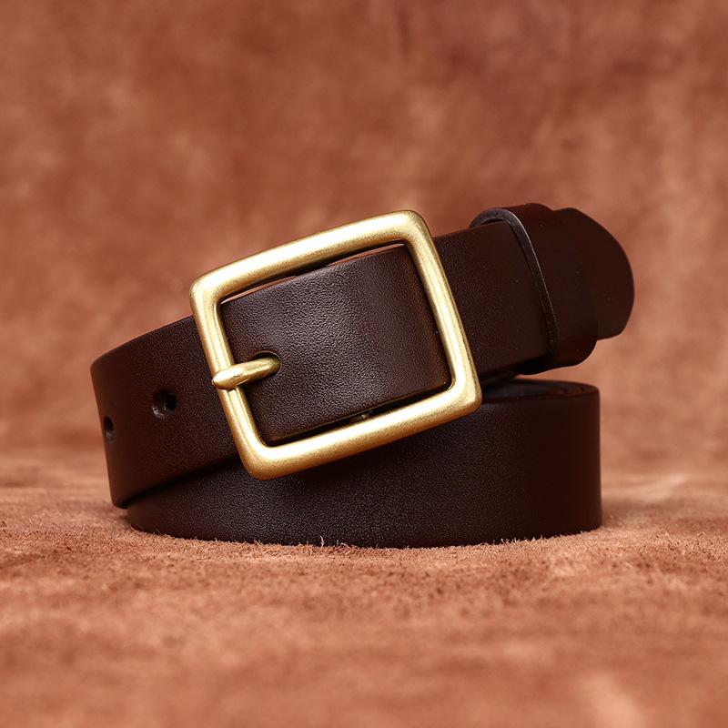 Belt Women's Minimalist Fashion All-Match Brass Pin Buckle Glossy Leather Pure Cowhide Casual Denim Belt