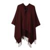 Women’s V‑Neck Knitted Poncho Cape with Toggle Buckle – Mid‑Length Autumn Winter Fringe Shawl Cardigan