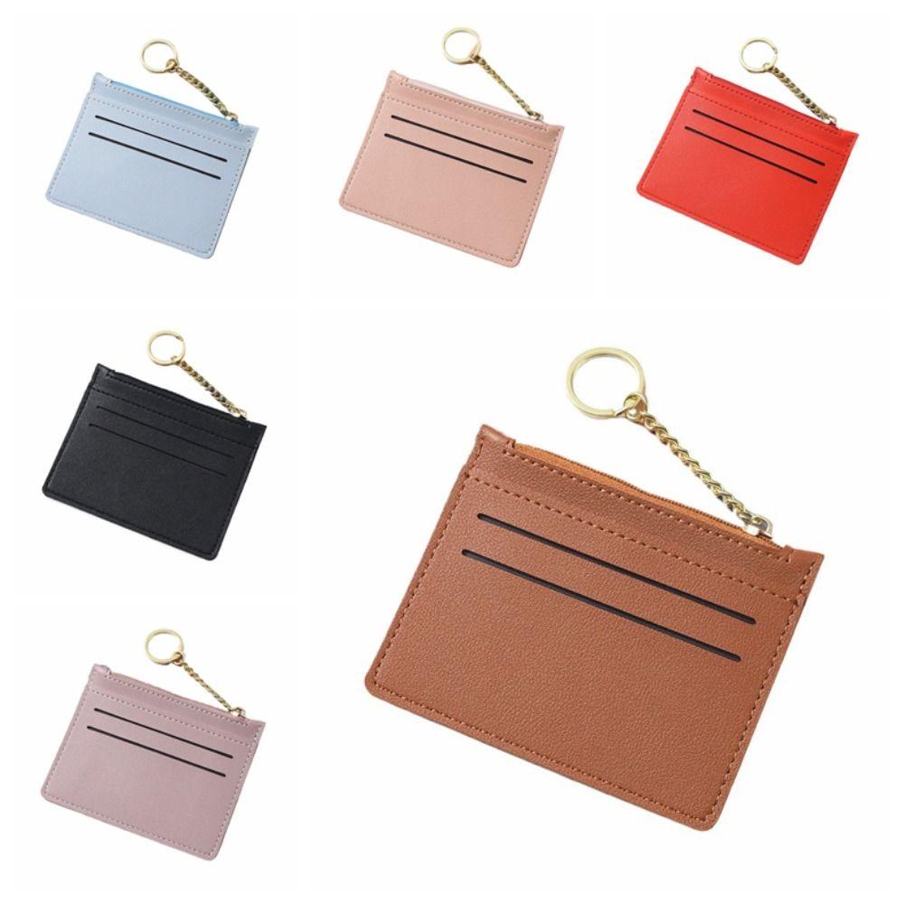 Thin Leather Coin Purse Solid Color Leather Short Wallets Vintage ID Credit Card Holder Daily