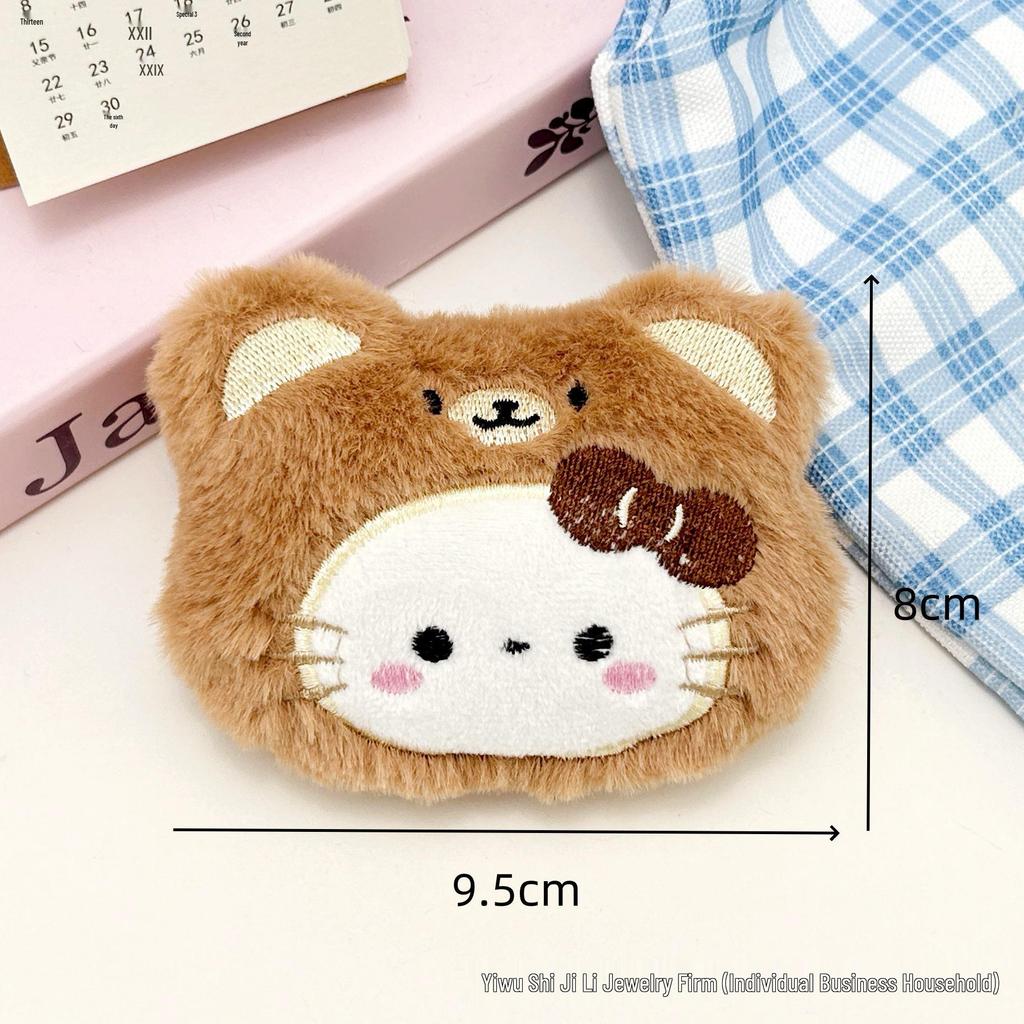 Cartoon Heart Kitten Doll Pendant with Apple, Strawberry, and Bear Brooch Decor.