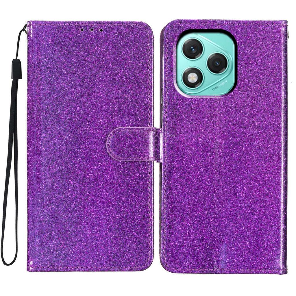 For Honor 400 Lite 5G Wallet Case Glitter Anti-Scratch Leather Stand Phone Cover with Strap