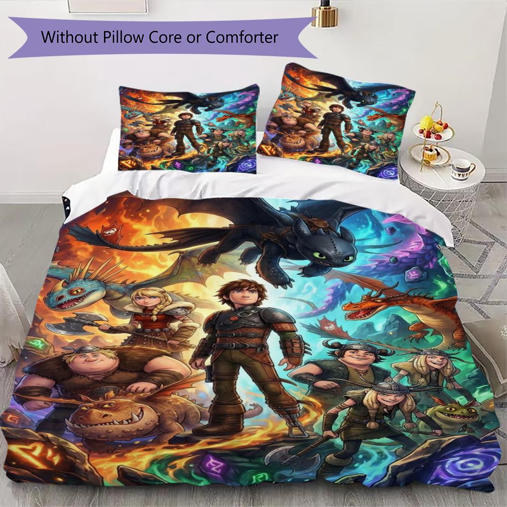 

How to Train Your Dragon Pattern Bedding uilt Set uilt Cover Pillowcase Home Decoration Birthday Gift (1 * duvet cover + 2 * pillowcase without core) 135x200cm