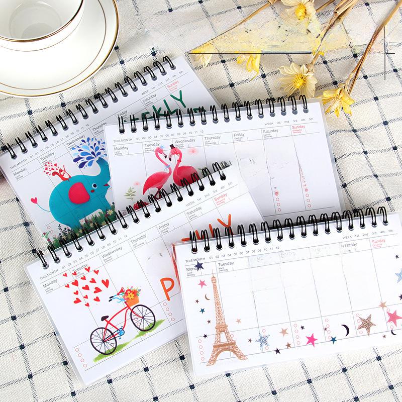 Abreißbarer Cartoon Wochenplaner Notizblock – Tragbarer Spiralaufklappblock mit 4 Designs für Studenten