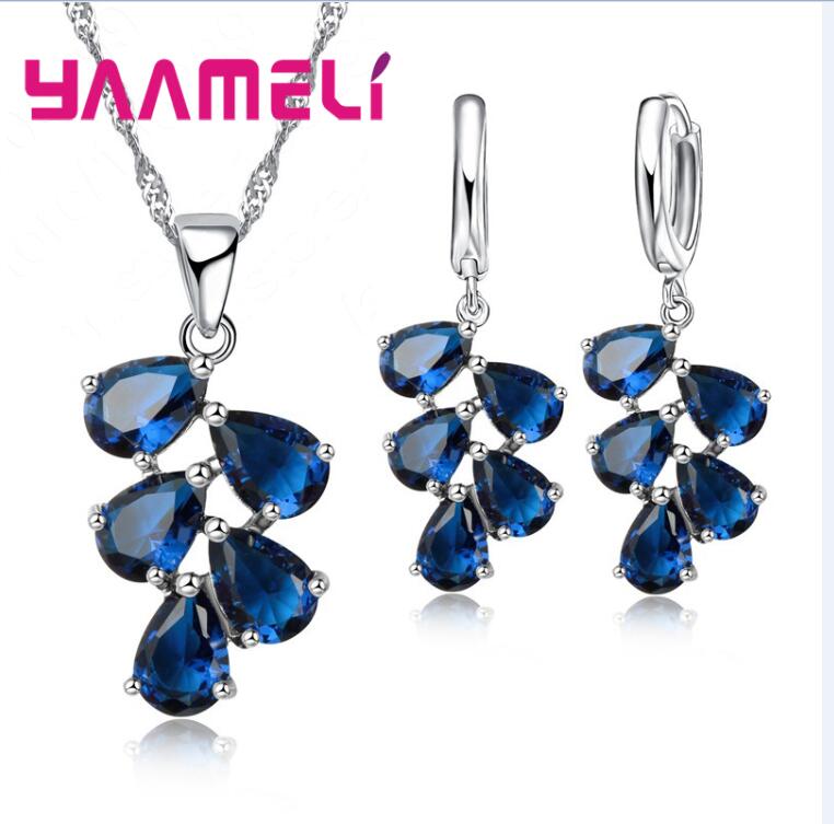 Trendy 925 Silver Anniversary Jewelry Set with Cubic Zirconia Pendant Necklace and Hoop Earrings