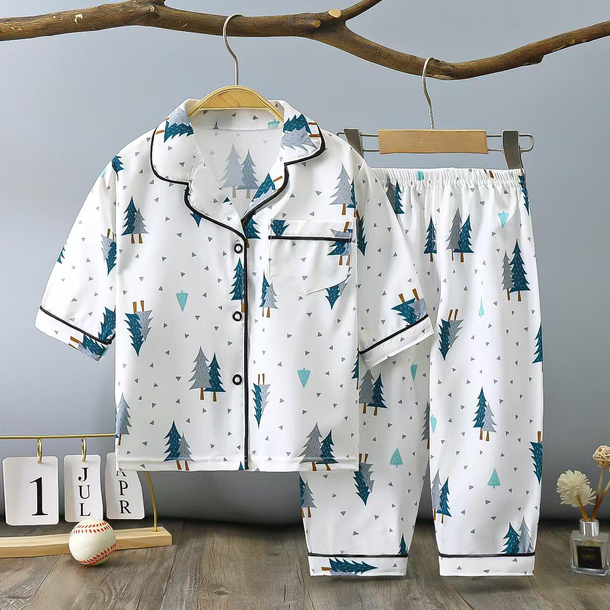 

Summer Kids Homewear: Lightweight Lapel Set with Seven-Sleeve Top & Seven-Point Pants for Boys and Girls 80 cm