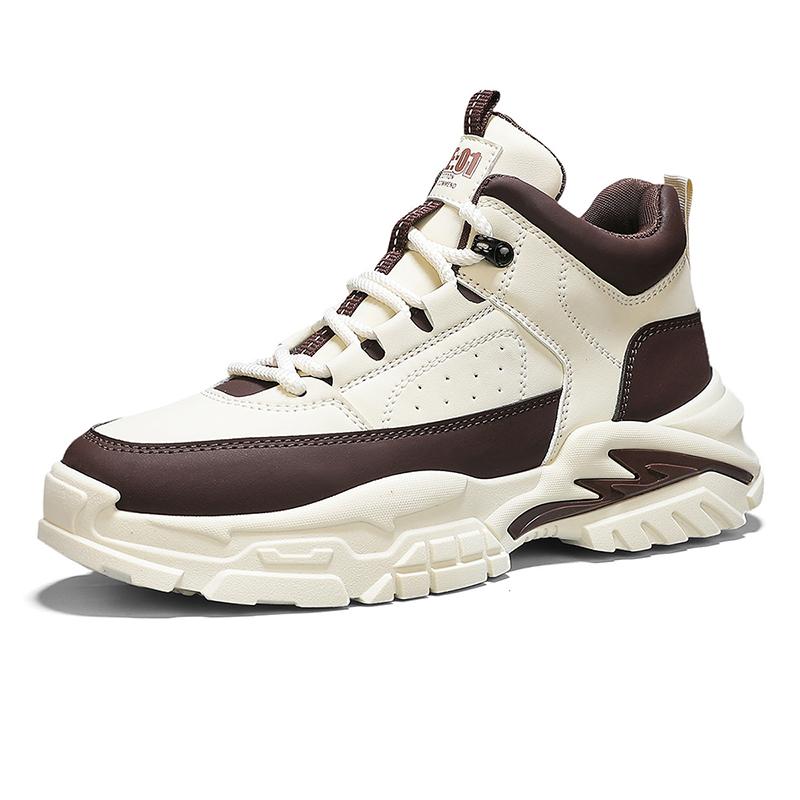 Men Short Boots High Top Thick Sole Wear-resistant Comfortable Lace Up Casual Shoes Breathable Non Slip Daily Commuting Sneakers