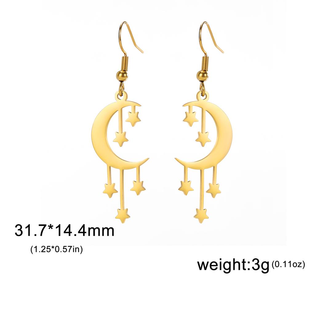 Trendy Crescent Moon Stars Drop Earrings for Women 2026 Stainless Steel Jewelry Pendant Earrings Birthday Gift Wholesale