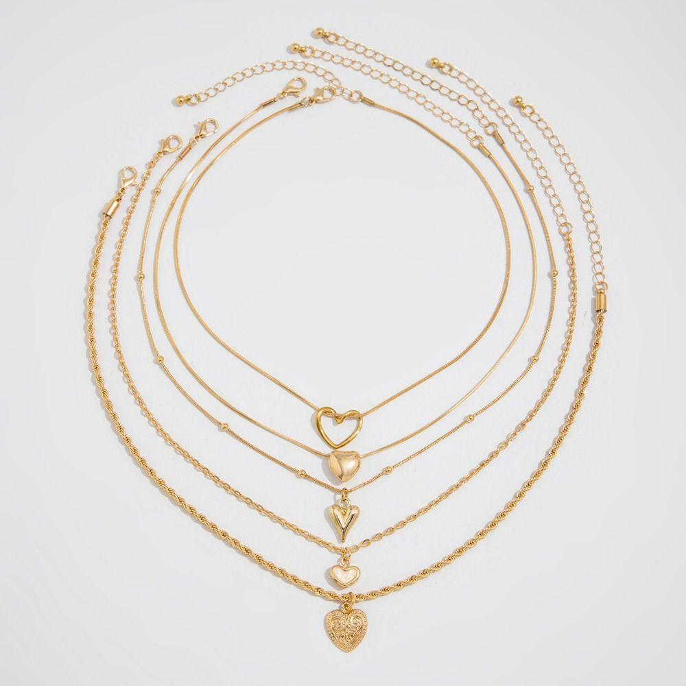 Vintage Women Necklace Multilayer Metal Chain Choker Punk Love Heart Pendant  Female