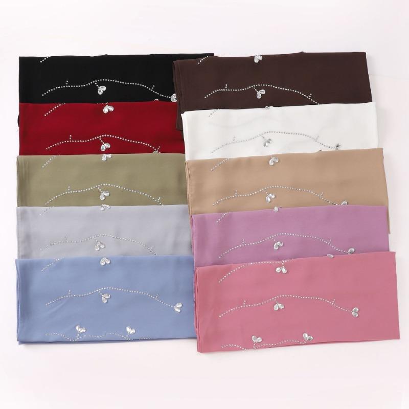 Pearl Chiffon Long Scarf With Rhinestone For African Women