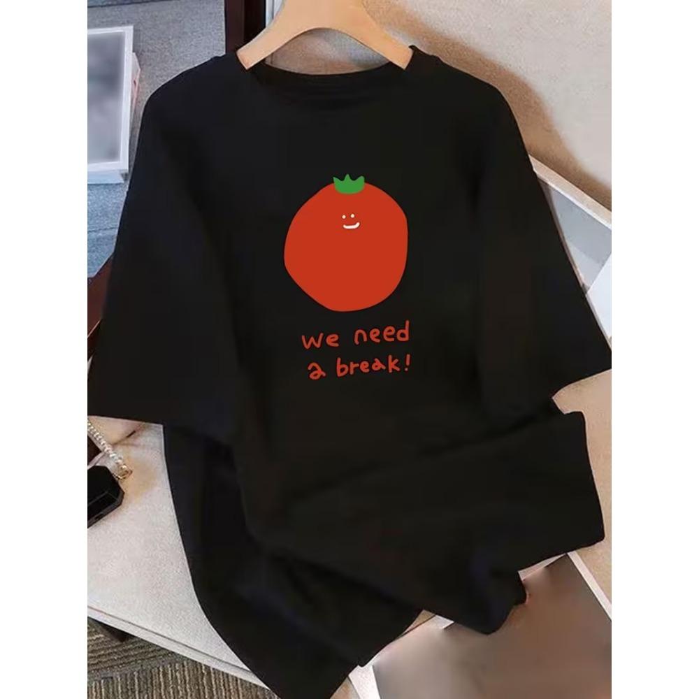 Funny Work Quote Tomato T-Shirt Men's Women's Loose Fit Tee with Slogan Print Casual Crew Neck Minimalist Top