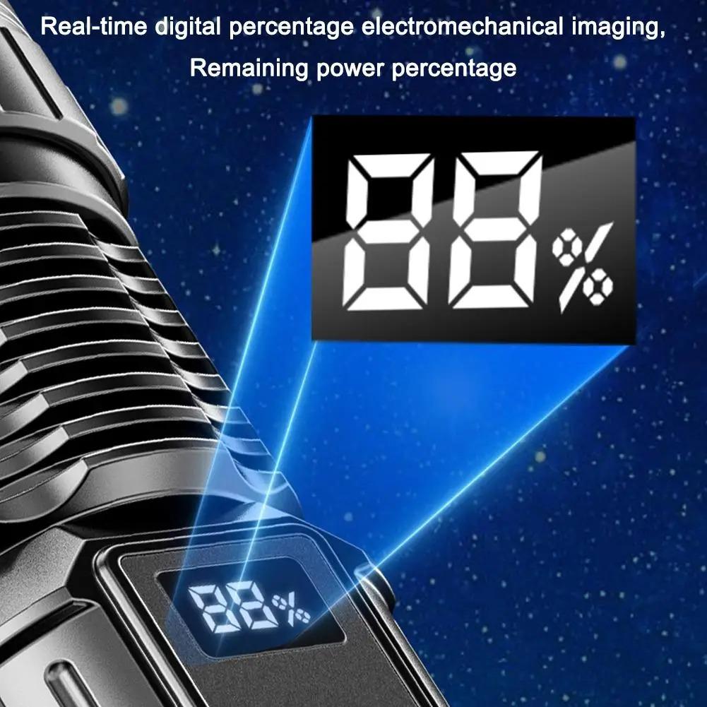 Rechargeable LED Flashlight Zoomable Torch with LCD Display 6 Modes Powerful Flashlight Fishing Camping Lantern Long Range Portable Accessories
