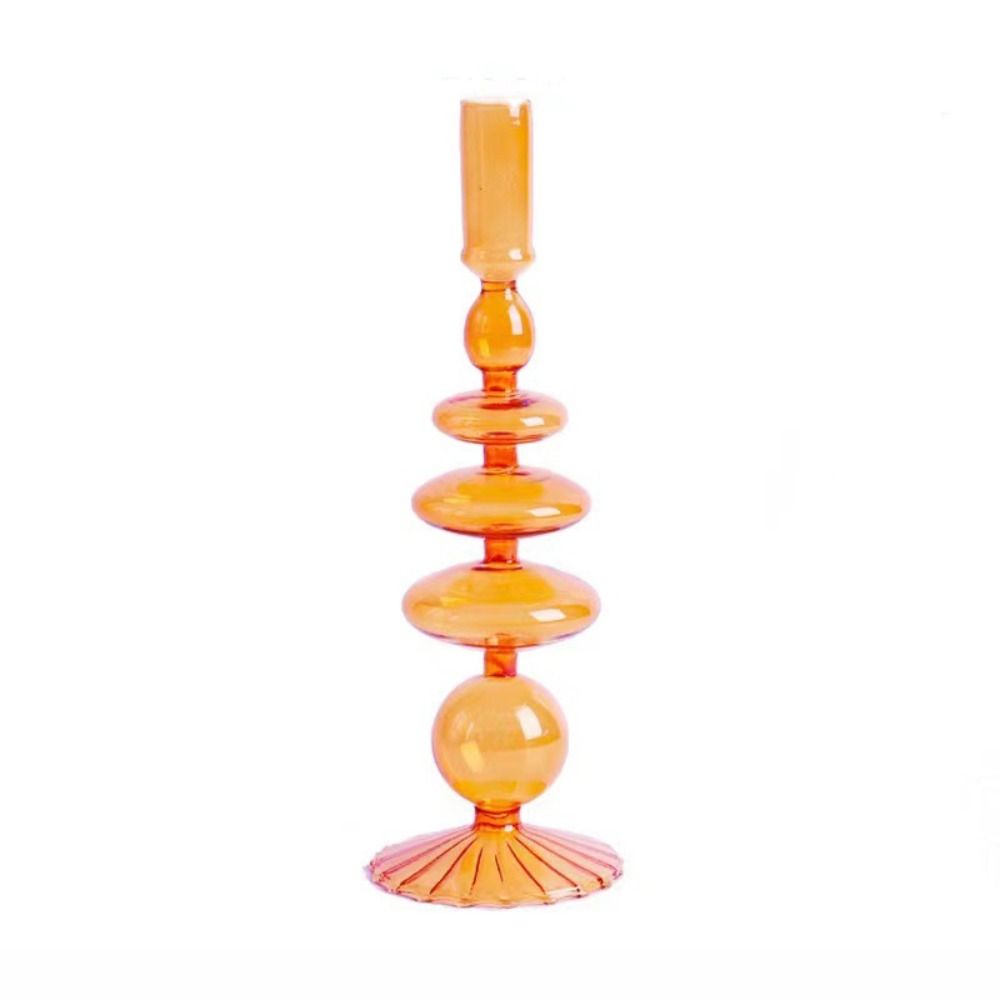 Striped Bottom Glass Candlelight Dinner Single Layer With Dried Flowers Vase Candle Holders Candlesticks Table Ornaments