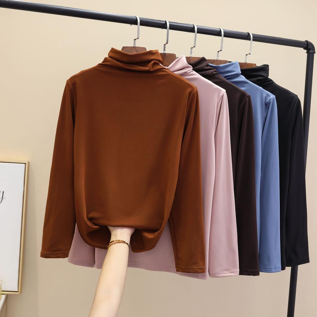 Top ajustado para mujer de cuello semi alto, camiseta gruesa de manga larga para debajo para otoño invierno