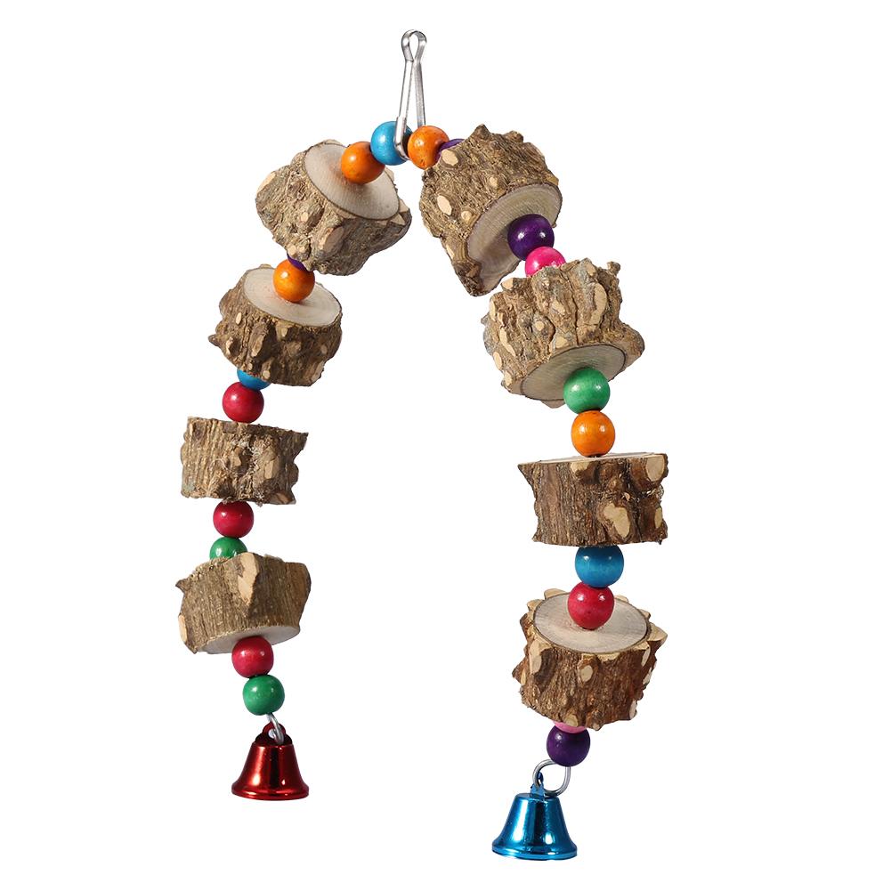 Pet Parrot Bite Chewing Toy Swing Bird Cage Accessory Hanging Wooden Toy