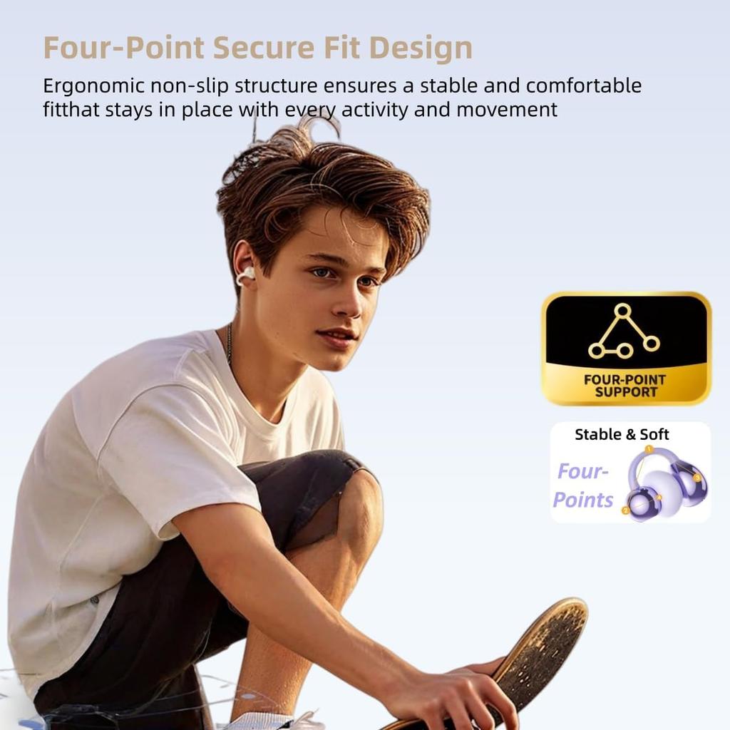 M97 Clip On Earbuds Wireless Bluetooth 5.3, Open Ear Headphones with 50H Battery 10-Min Quick Charge, Featherlight C-Shaped Hook, Secure Fit for