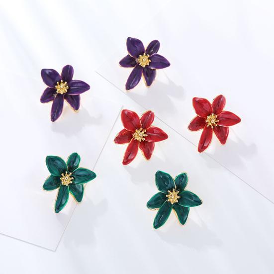 1 par øredobber med stift i retrostil, fargerik emalje, blomsterform, ørestifter, skinnende personlige øredobber, smykkegave