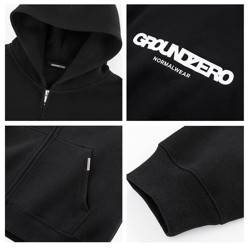 GROUND ZERO Unisex Embroidered Two-Way Zip Hooded Sweatshirt
