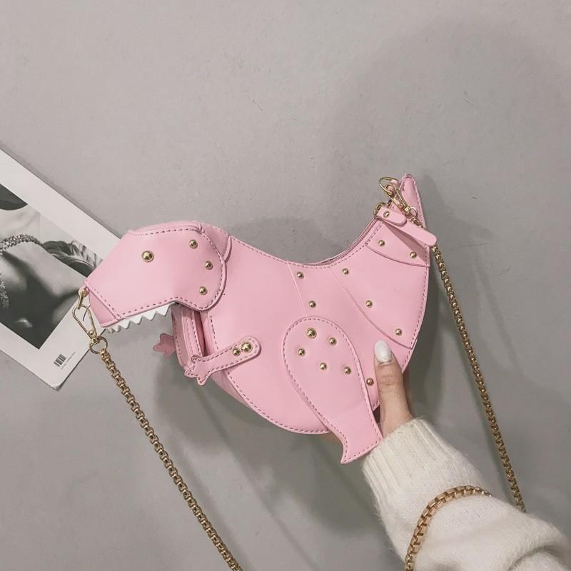 Fashion Creative Funny Three-dimensional Dinosaur Oblique Span Bag Personalized Rivet Cute Cartoon Animal Small Bag Women's Bag