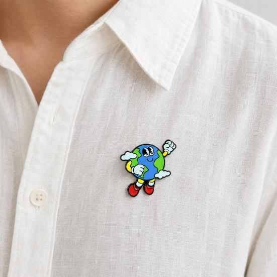 Earth Enamel Lapel Pin, Protecting The Earth Metal Brooch Pin for Backpacks, Clothing, Bags, Hats, Earth Day Gifts for Women Men