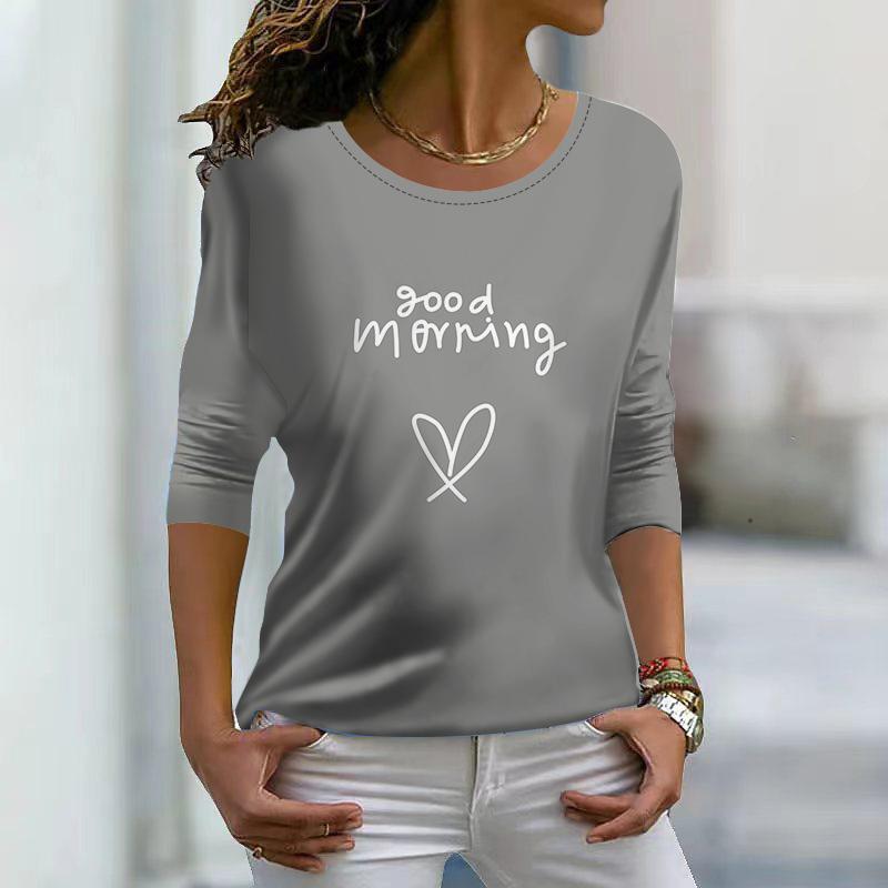 

Топы для женщин 3D Серый Love Letter Print Круглый вырез Футболка с длинным рукавом Осенний повседневный тонкий пуловер Женский топ с длинным рукавом 8XL серый