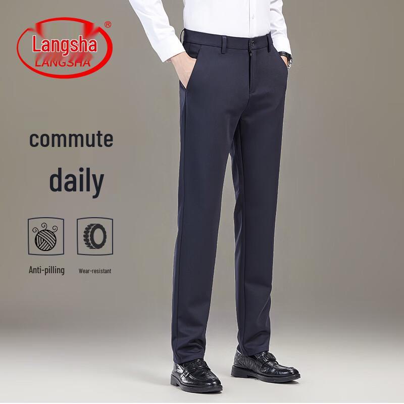 LangSha Men s Business Casual Straight-Leg Trousers 34
