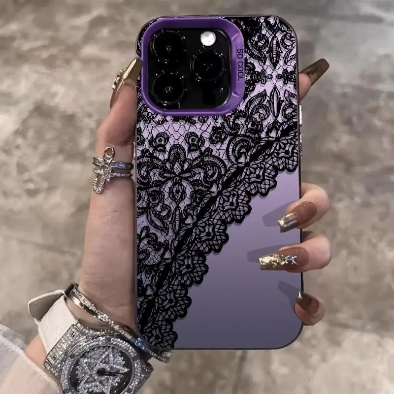 Schwarze Spitze Streifen Persönlichkeit Harte Handyhülle Für iPhone 17 15 14 13 12 11 16 Pro Max 7 8 Plus X XR XSMAX Mini Trend Mädchen Cover Y2
