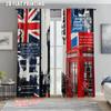 2pcs   Spring Summer Curtains London Big Ben Phone Booth Yarn Curtains Durable 100% Polyester Fabric Holiday Ldeal for Kitchen