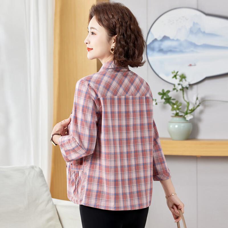Women's 3/4 Sleeve Plaid Cotton Shirt