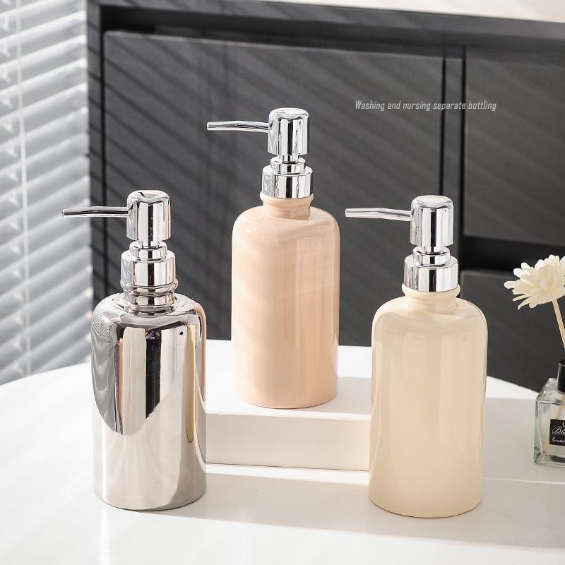 Modern Cylindrical Press Soap Dispenser Bathroom Shampoo Shower Dispensing Bottle Ceramic Soap Dispenser Bathroom Accessories