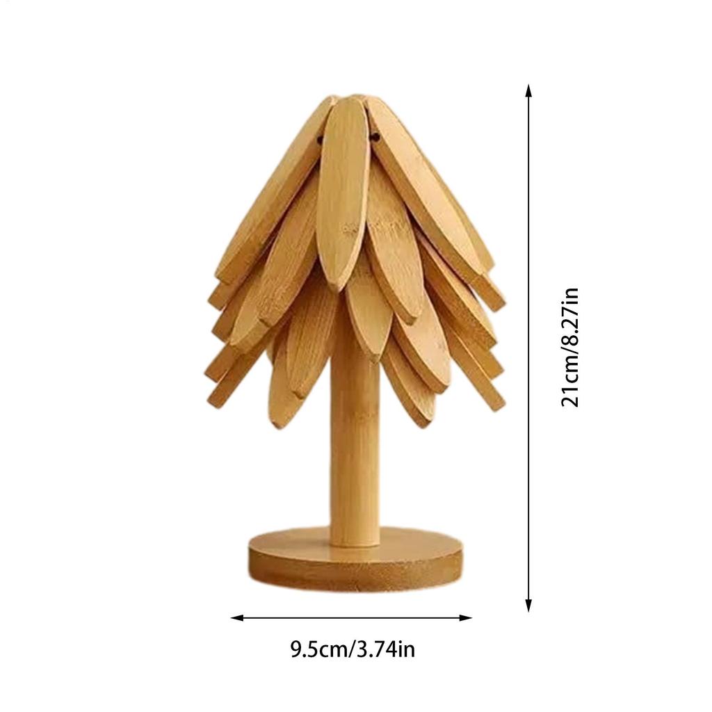 Wooden Trivet Tree Foldable Insulation Tripod Christmas Tree Pot Holder for Hot Dishes Bowls Cups Drinks Teapots Tableware
