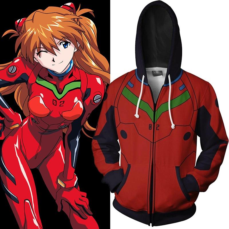 Evangelion Asuka Langley Soryu Cosplay Costume Anime Hoodie Zipper Sweat Jacket