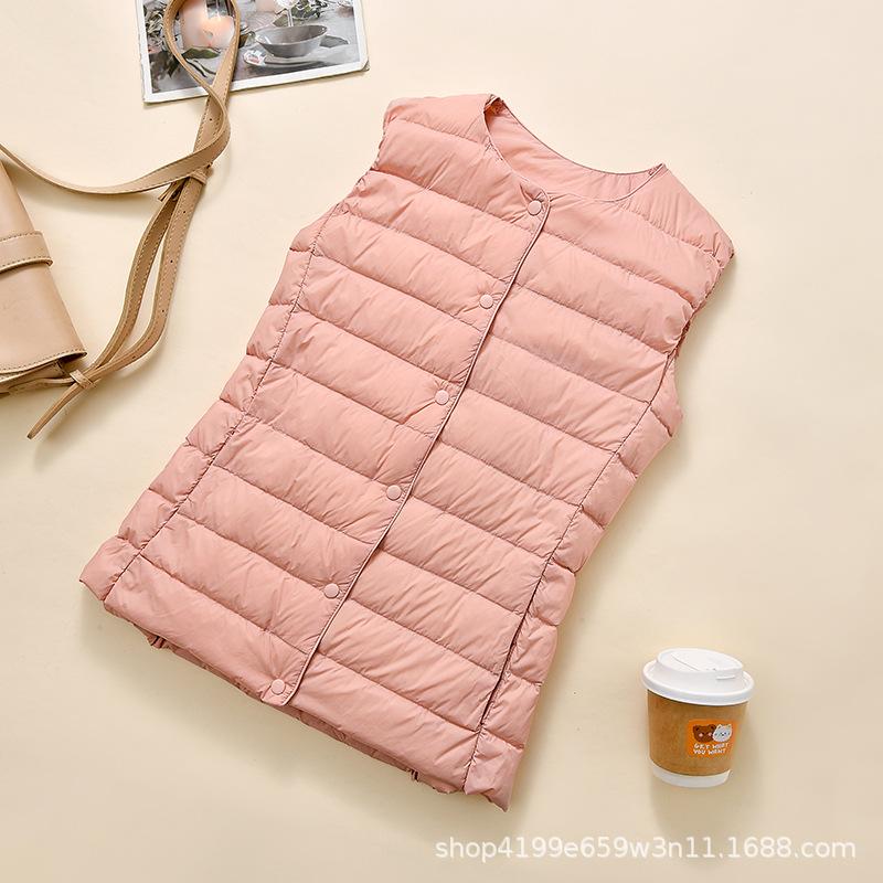 Light down jacket, women's liner, vest, short round neck, collarless light vest