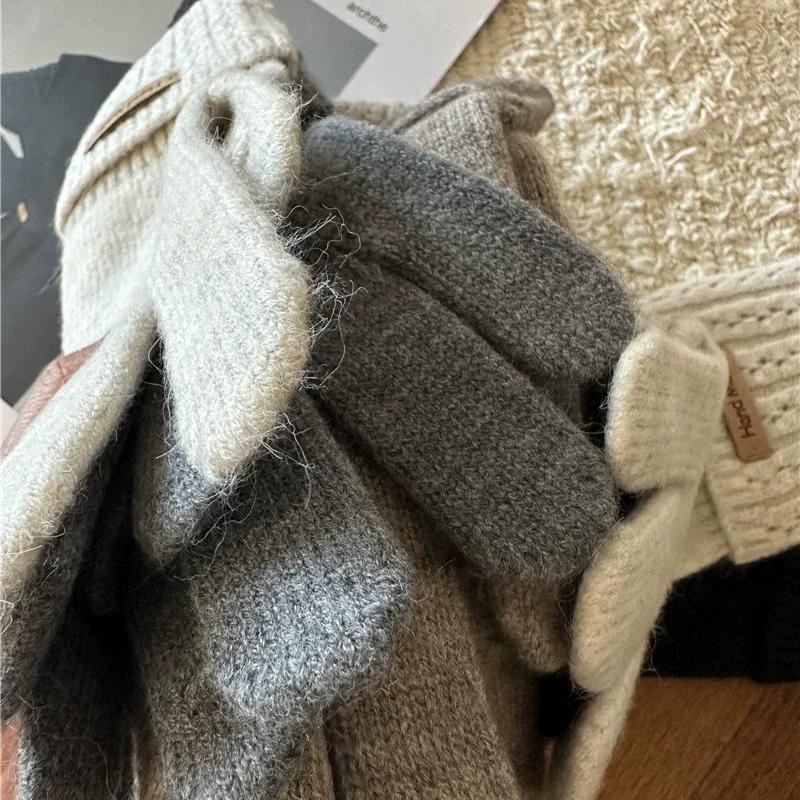 High Quality Knitted Gloves For Women Missing Fingers Touch Screen Protector Gloves Simple Washable Full Finger Gloves