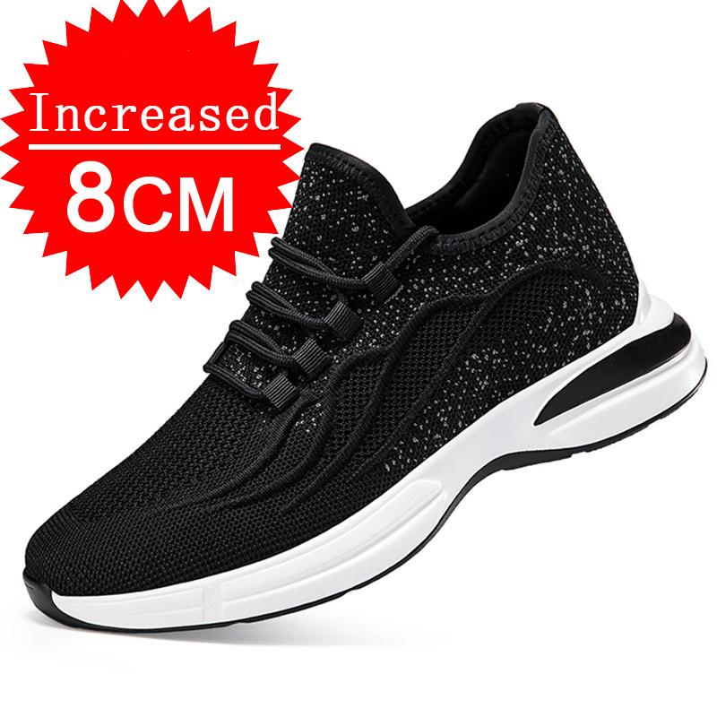 Summer Mesh Breathable Heightening Shoes Men Casual Sneakers Breathable Lace Up Sports Shoes 4/6/8CM Leisure Height Shoes 37-43