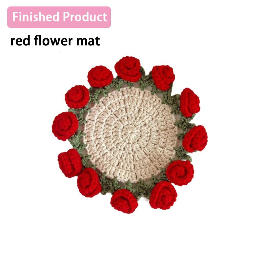Creative DIY Rose Bouquet Coaster Hand Knitted Mini Crochet Flower Pot Flower Coasters Mother's Day Gift