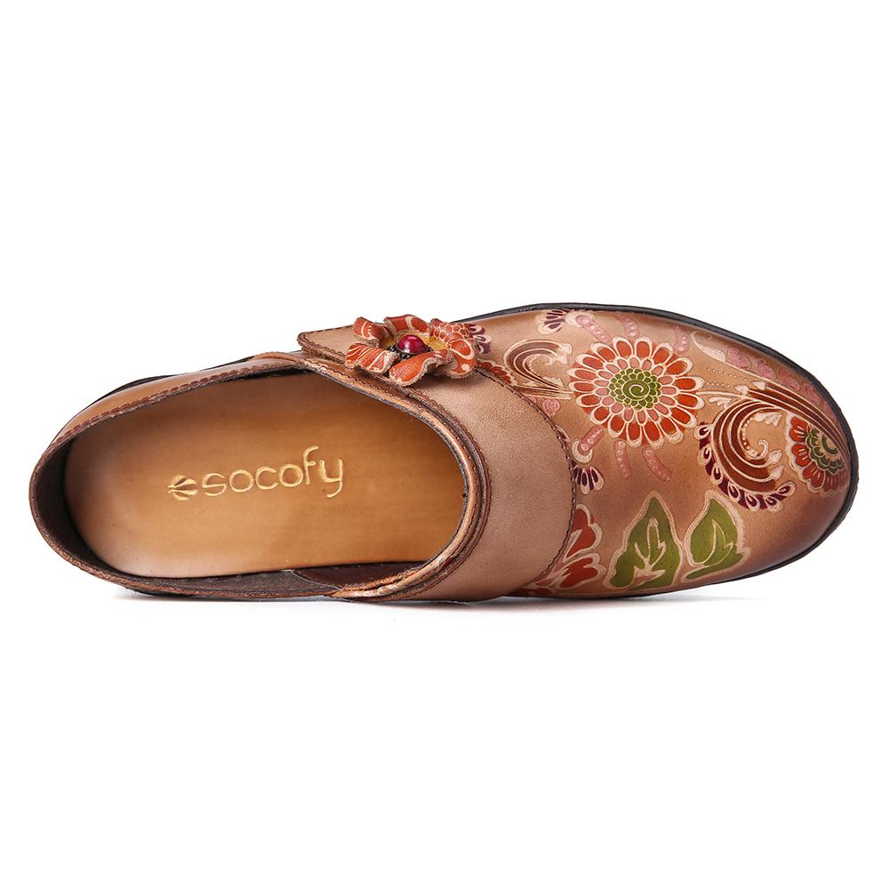 women retro leather painted embossed floral soft footbed orthopedic shoes