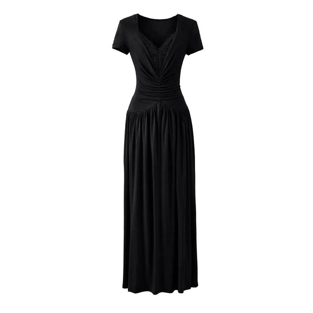 Women's Summer Spicy V-Neck Lace Patchwork Slim-Fit Long Dress