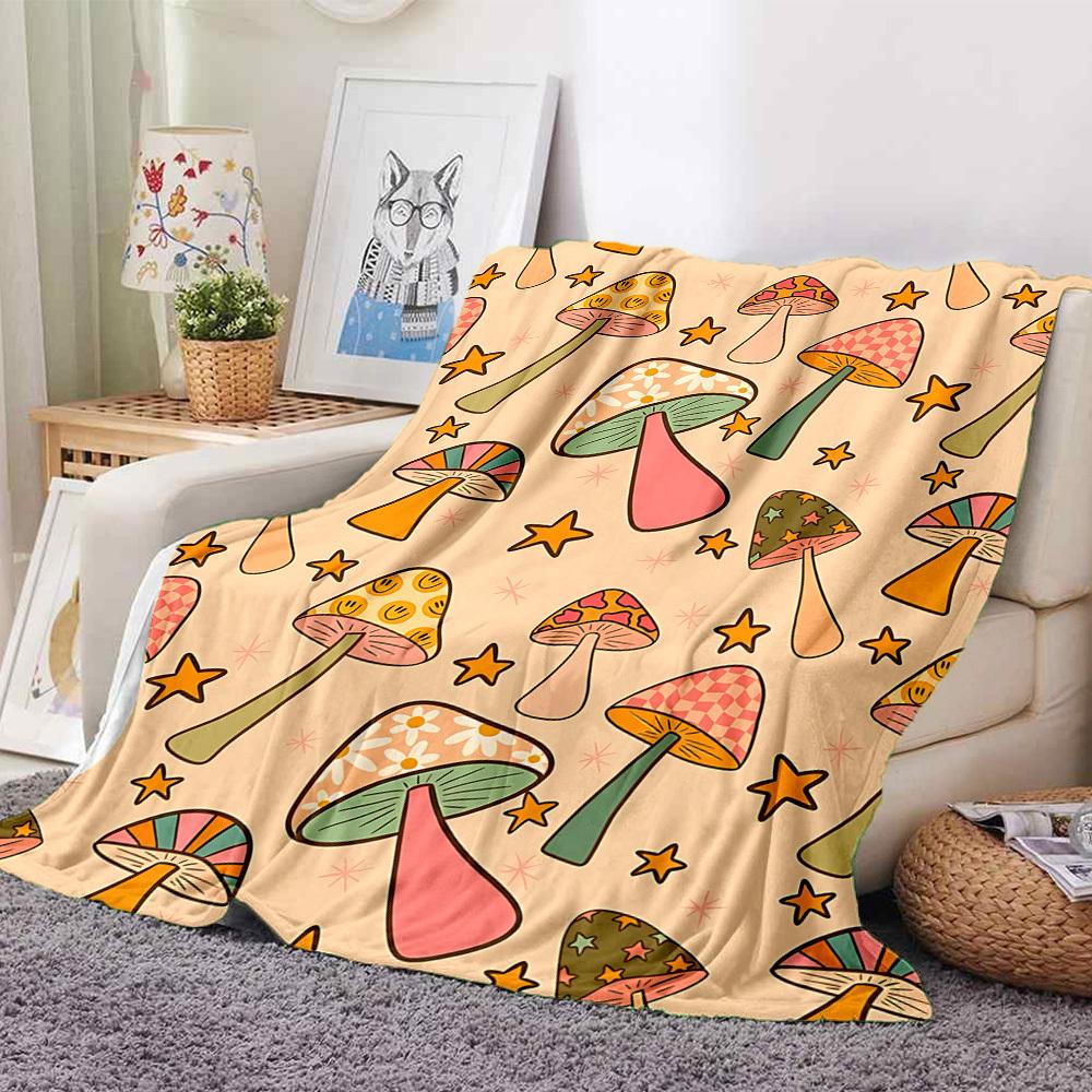 1pc Mushroom Star Blanket, Lightweight Flannel Throw Blanket for Sofa, Bed, Travel, Camping, Living Room, Office, Couch041