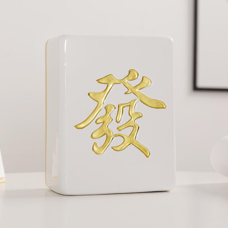 Mahjong Fa Cai Ceramic Piggy Bank Creative Large Change Coin Piggy Bank Home Decoration Ornament Birthday Gift Golden fortune piggy bank