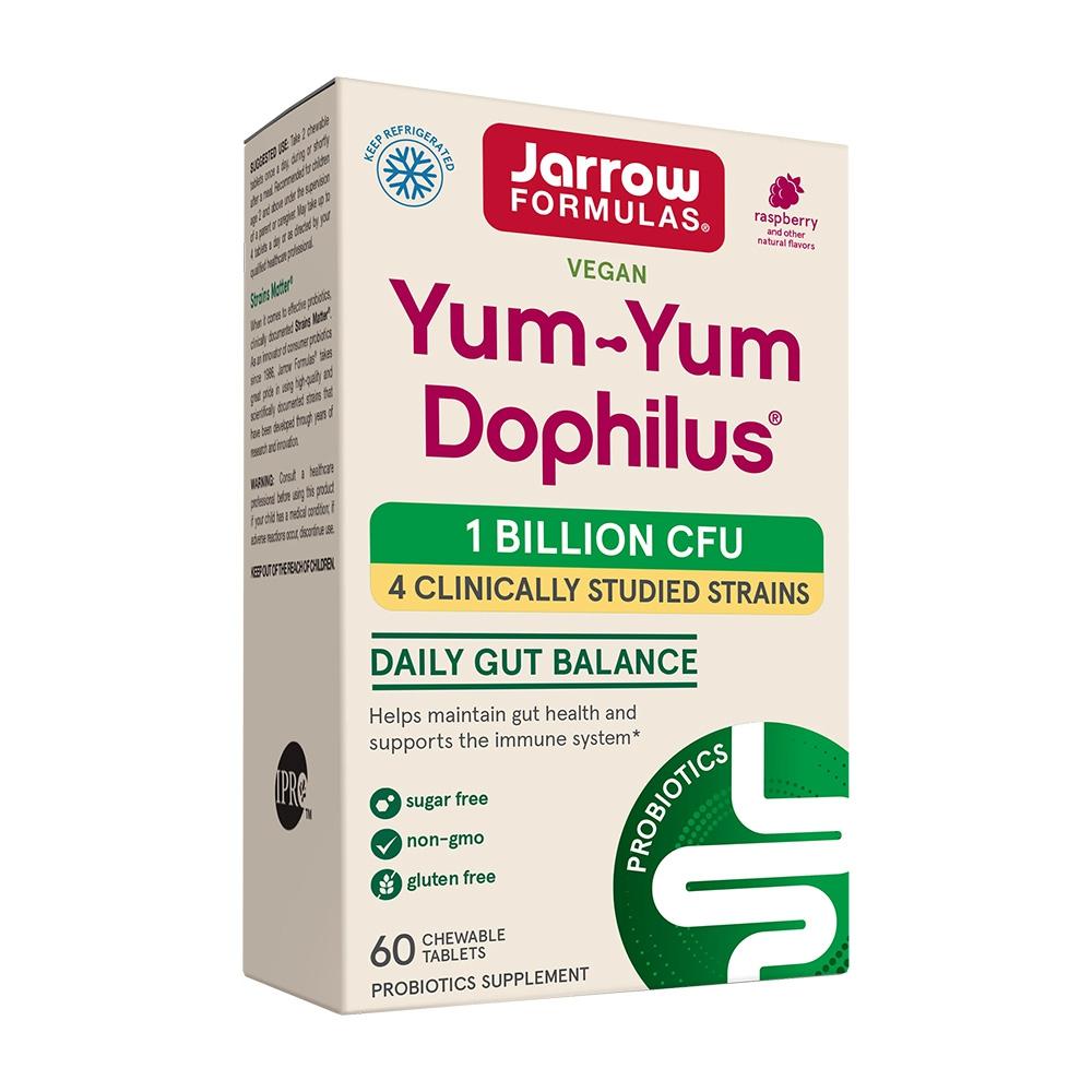 

Веганські пробіотики Yum-Yum Dophilus 1 мільярд CFU зі смаком малини, 60 жувальних таблеток