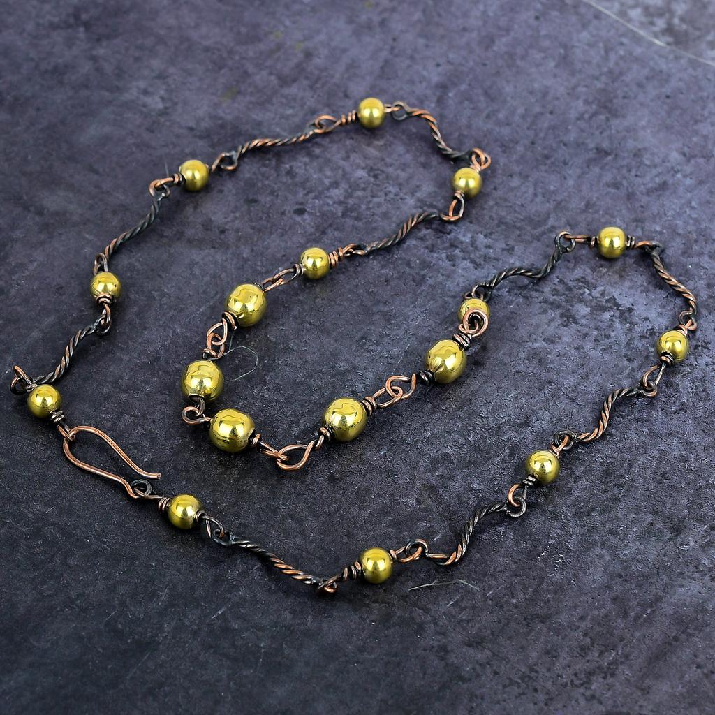 Natural Vintage Copper Look Gemstone Copper Wire Wrap Jewelry Necklace 18" c3n42