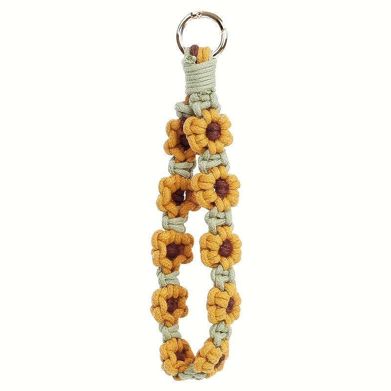 

1pc Bohemian Woven Daisy Mobile Phone Lanyard Hand-Woven Flower Keychain Handmade Beach Bag Pendant Creative Gift жовтий