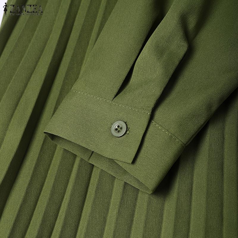 ZANZEA Damen Klassischer Kragen Freizeit 3/4 Ärmel Faltenkleid