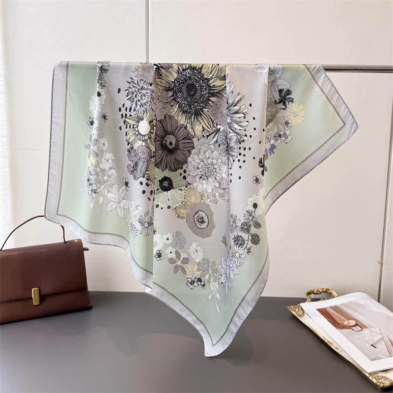 Floral Print Pastoral Silk Scarf, Elegant Shawl, Versatile Neck Tie Small Square Scarf, Headscarf for Women