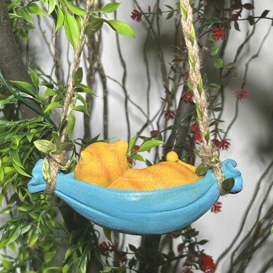 Resin Cute Swing Cat Sculpture Orange Cat On Hammock Hanging Ornament
