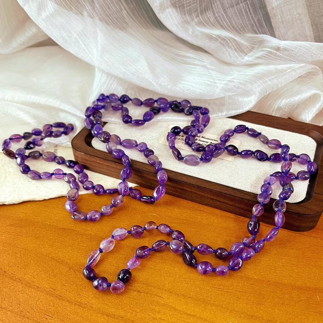 

Retro Natural Amethyst Irregular Long Style Multi-Layer Sweater Chain Simple Necklace