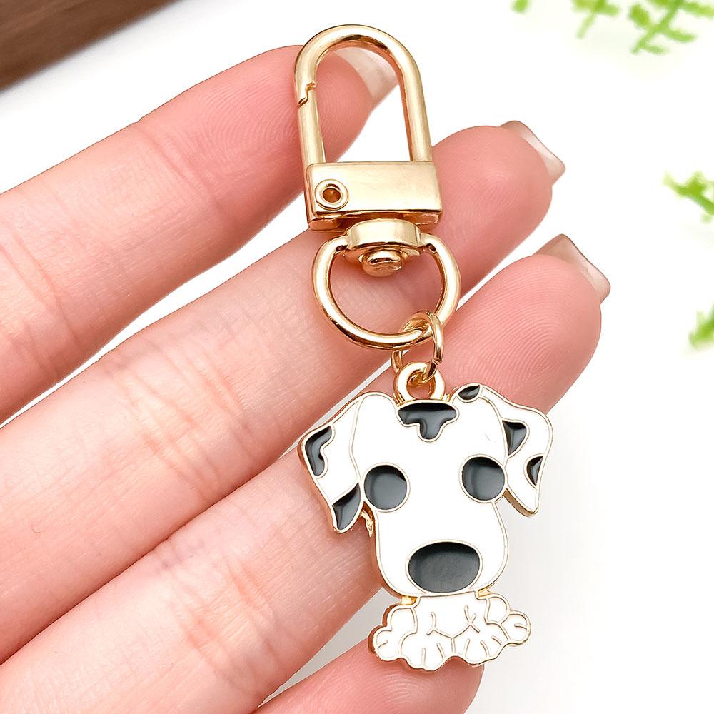 Cartoon Black & White Spotted Puppy Zinc Alloy U-Shaped Keychain Pendant